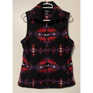 Chaps Sport Vest Women’s Medium Black Fleece Full Zip Aztec Southwestern Navajo
